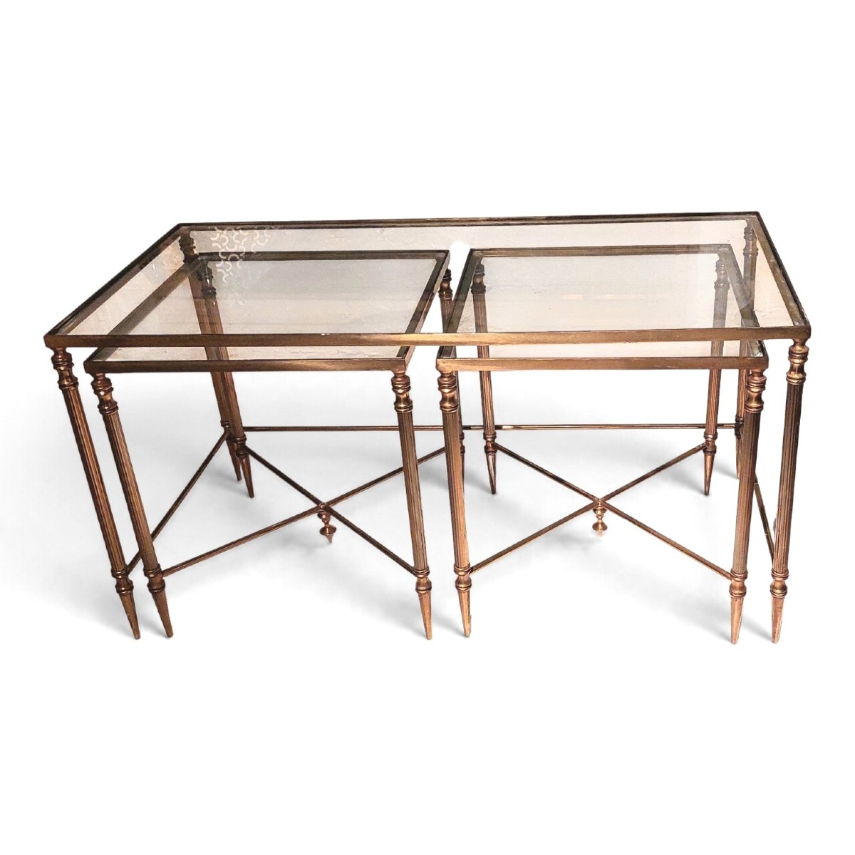 Charles-style Gold-plated Brass Coffee Table And Nesting Tables Set-photo-1