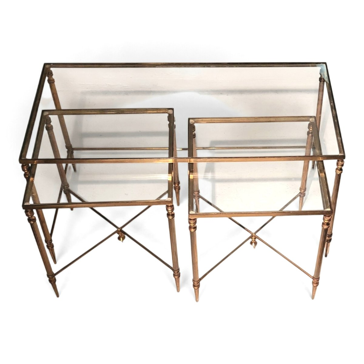 Charles-style Gold-plated Brass Coffee Table And Nesting Tables Set-photo-2