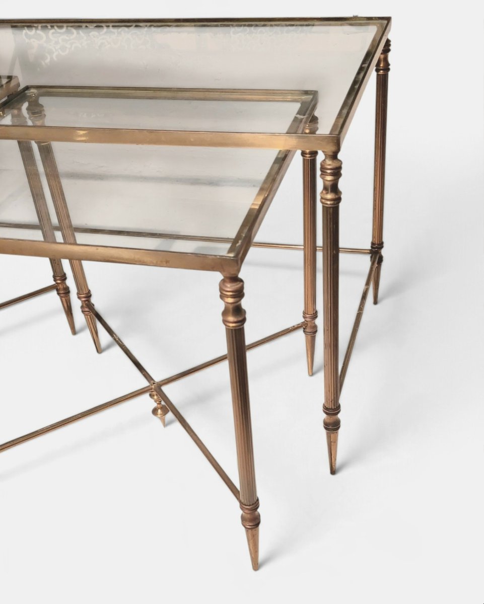 Charles-style Gold-plated Brass Coffee Table And Nesting Tables Set-photo-3