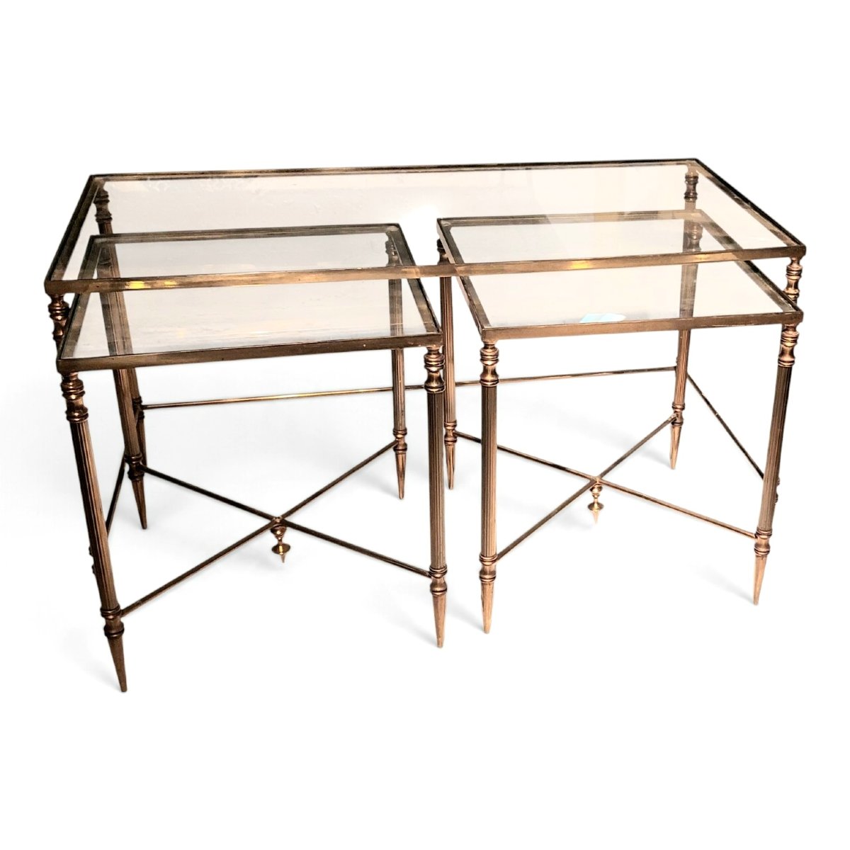 Charles-style Gold-plated Brass Coffee Table And Nesting Tables Set