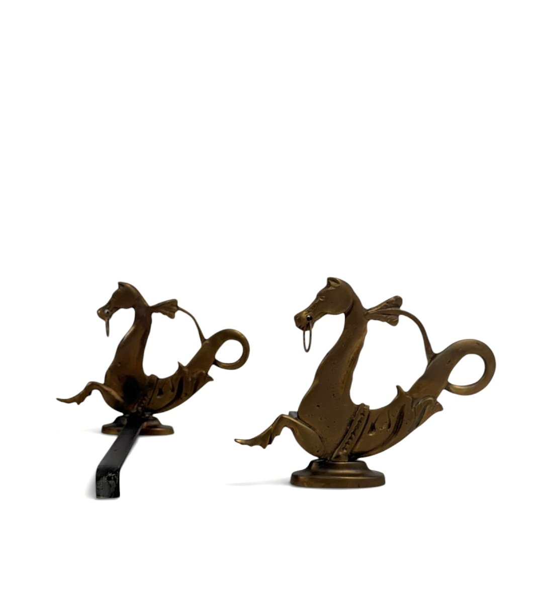 Rare paire de chenets aux hippocampes, XIXe siècle-photo-4