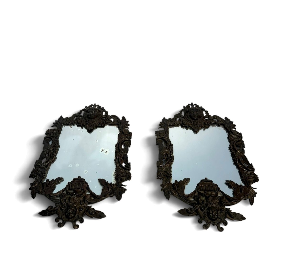 Pair Of Second Empire-era Bronze Mirrors-photo-2