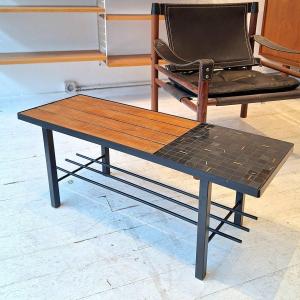 Vintage Coffee Table With Marble Mosaic And Brass Inclusion