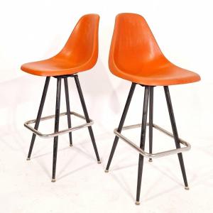 Pair Of Orange And Black Bar Stools