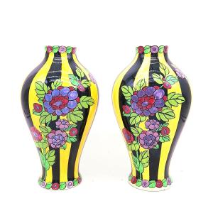 Pair Of Art Deco Vases Boch Décor D681