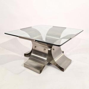 Stainless Steel And Glass Coffee Table, Michel Boyet, 1970s