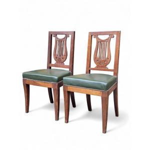 Jacob-desmalter Pair Of Lyre-back Chairs Originally From The Tuileries Palace