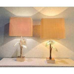 Paire de lampes Regency métal argenté  dans le goüt de Charles, 1970s