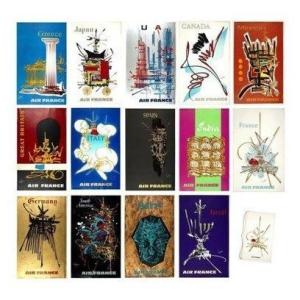 Rare Original Set Of 14 Air France Posters By Georges Mathieu 1967.