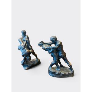 Pair Of Bronze "wrestlers" By Jef Lambeaux