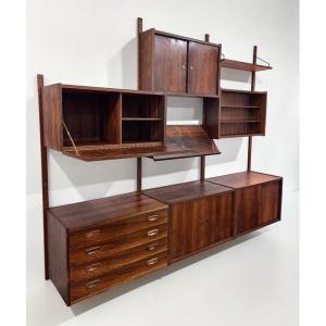 Meuble mural  design scandinave, placage de palissandre, années 1960