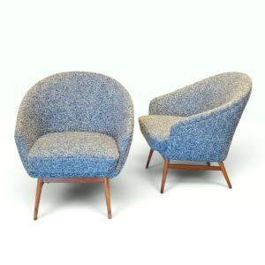 Paire de fauteuil années 1950/1960 nouveau tissu bleu