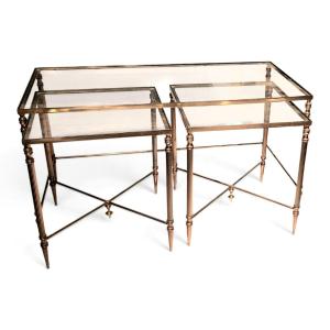 Charles-style Gold-plated Brass Coffee Table And Nesting Tables Set