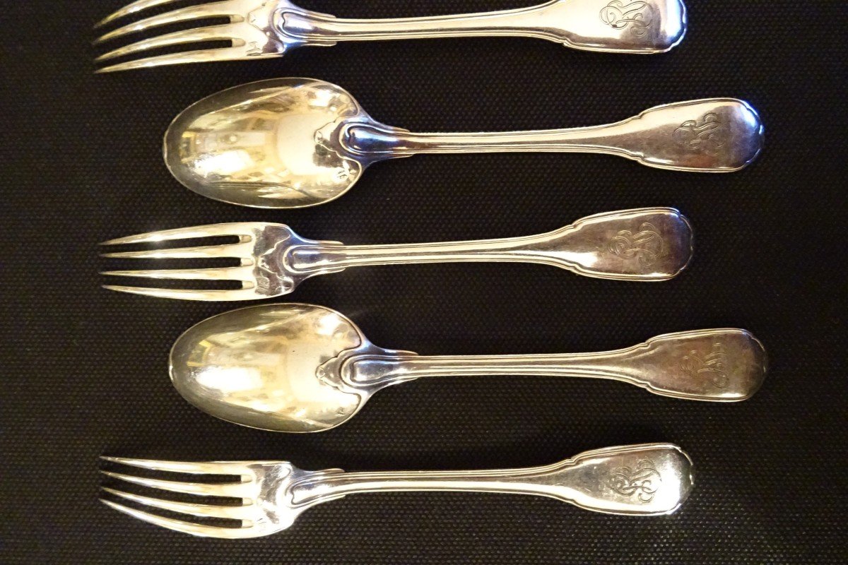 Sterling Silver Cutlery Set By Henri Lappara 57 Pieces-photo-7