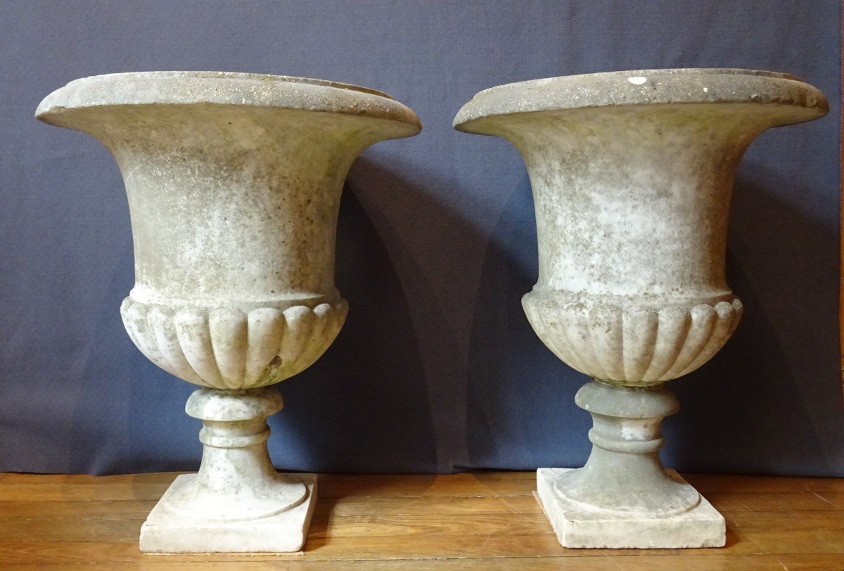 Pair Of Medici Vases In White Marble Late 18th Century-photo-2