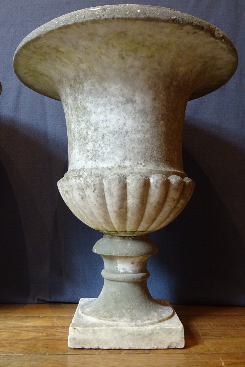 Pair Of Medici Vases In White Marble Late 18th Century-photo-4