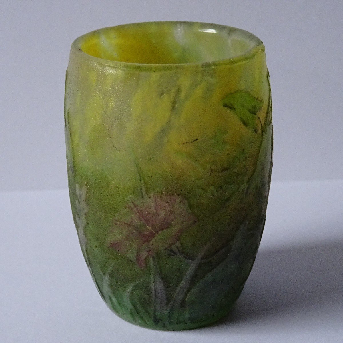 Daum Nancy, Small Goblet In Multi-layered Glass, Enamelled And Signed