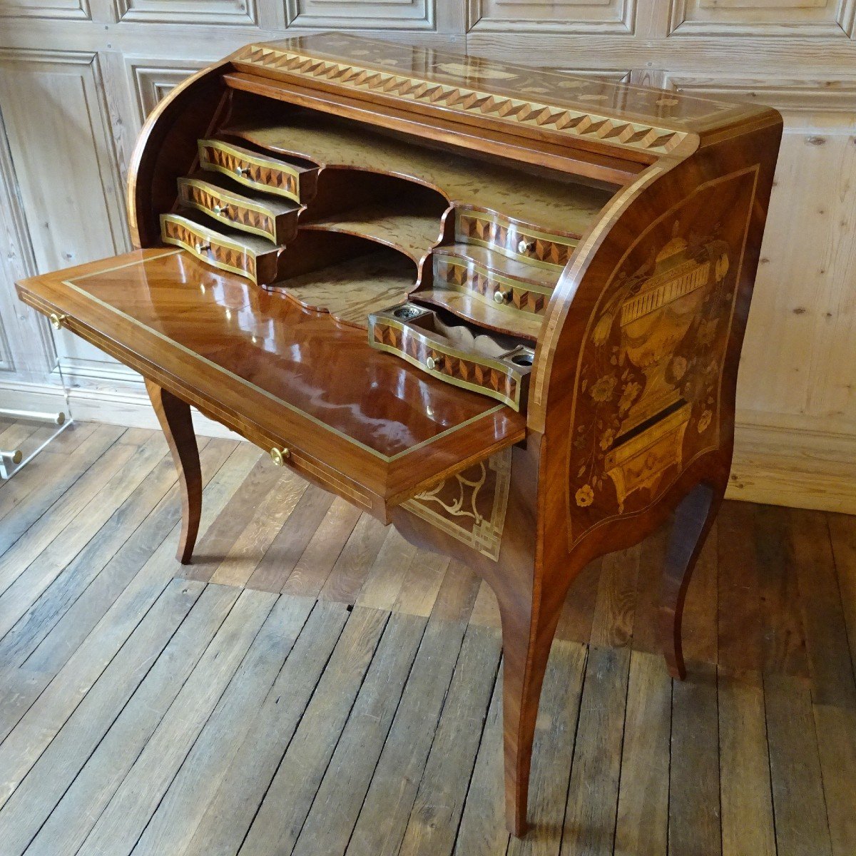 Cylinder Desk In Marquetry From The Louis XV - Louis XVI Transition Period-photo-4