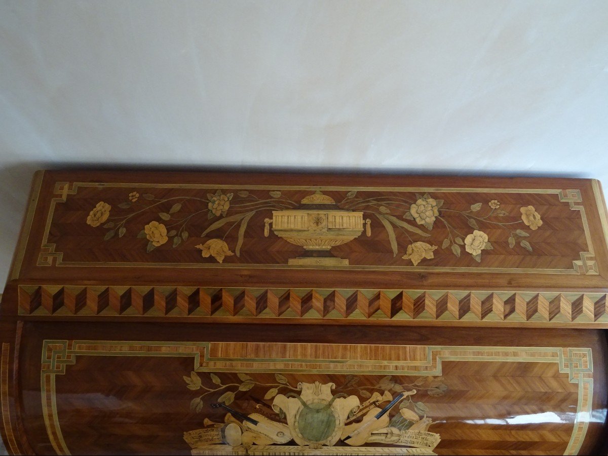 Cylinder Desk In Marquetry From The Louis XV - Louis XVI Transition Period-photo-2