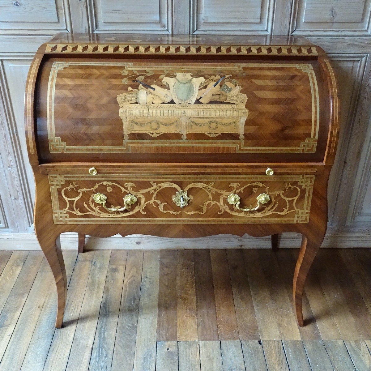 Cylinder Desk In Marquetry From The Louis XV - Louis XVI Transition Period-photo-8