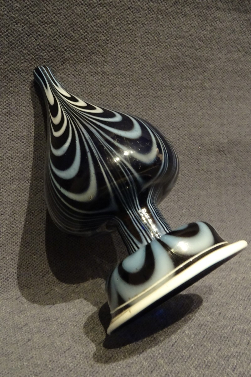 18th Century Blue Combed Blown Glass Tobacco Shaker Or Touine. Tanville, Normandy-photo-3