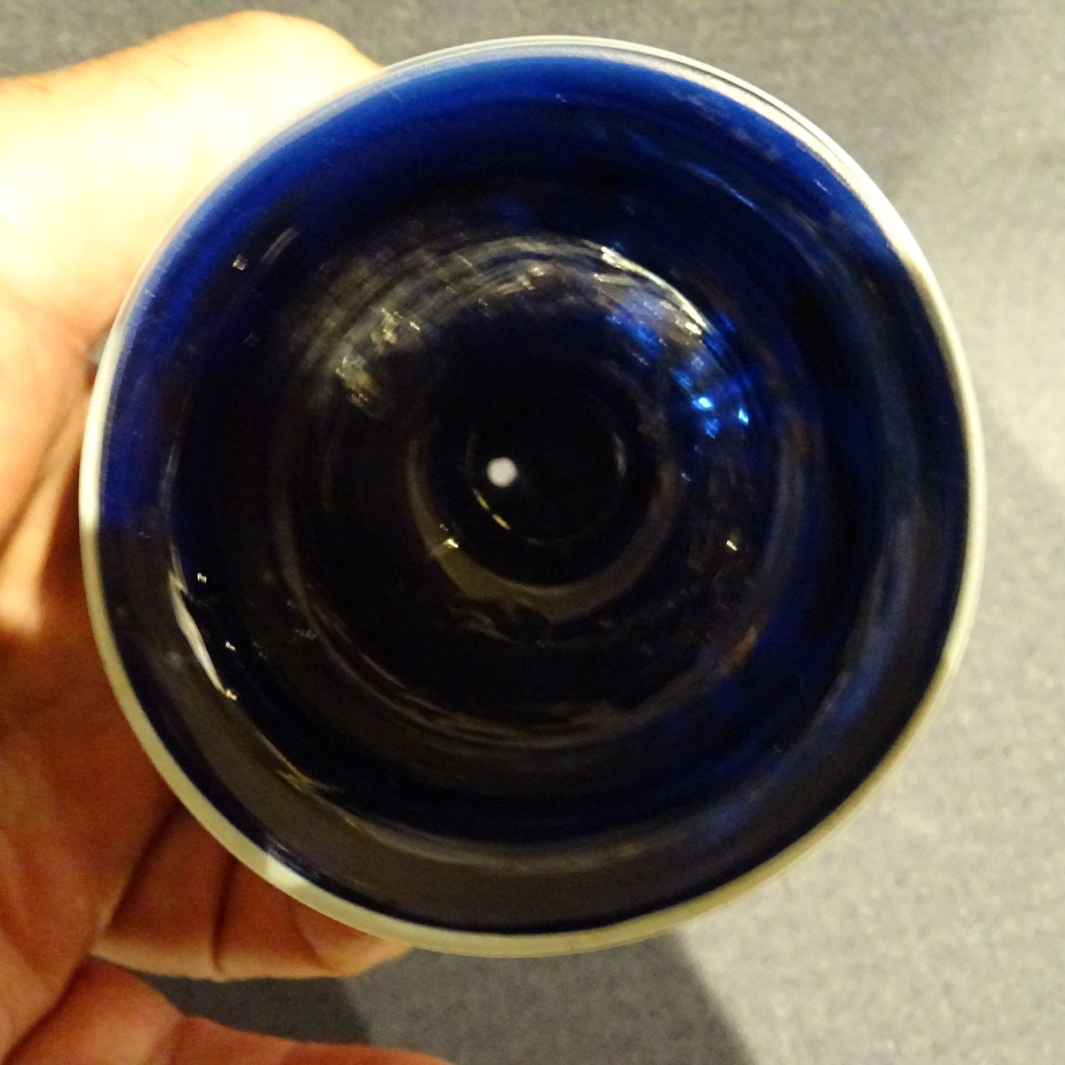 18th Century Blue Combed Blown Glass Tobacco Shaker Or Touine. Tanville, Normandy-photo-2