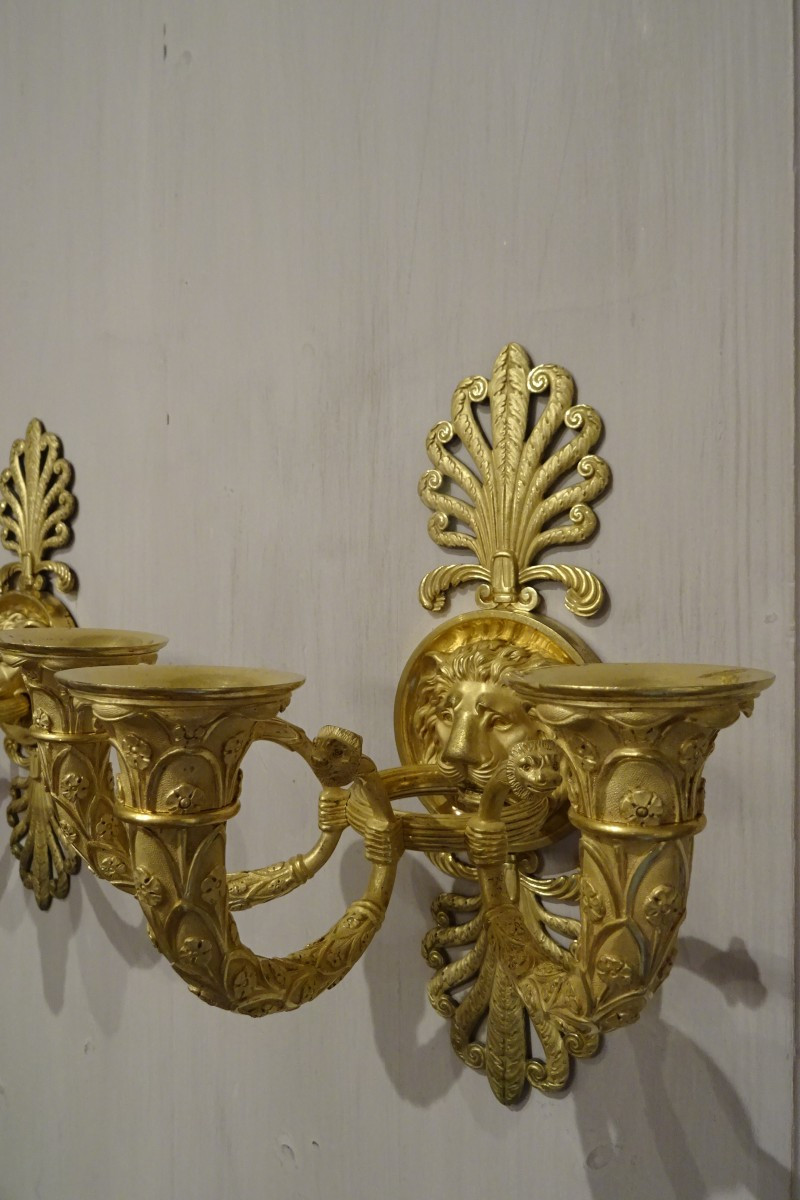 Paire d'appliques en bronze doré d'époque Empire-photo-3