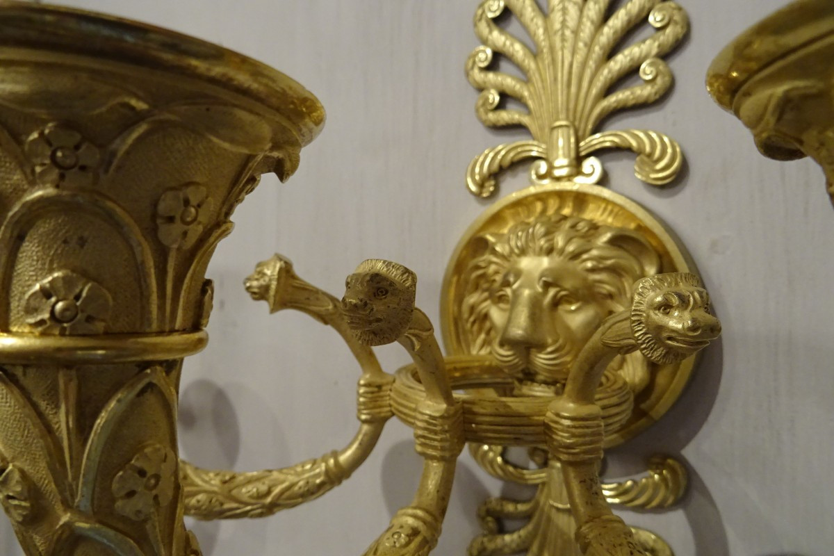 Paire d'appliques en bronze doré d'époque Empire-photo-5