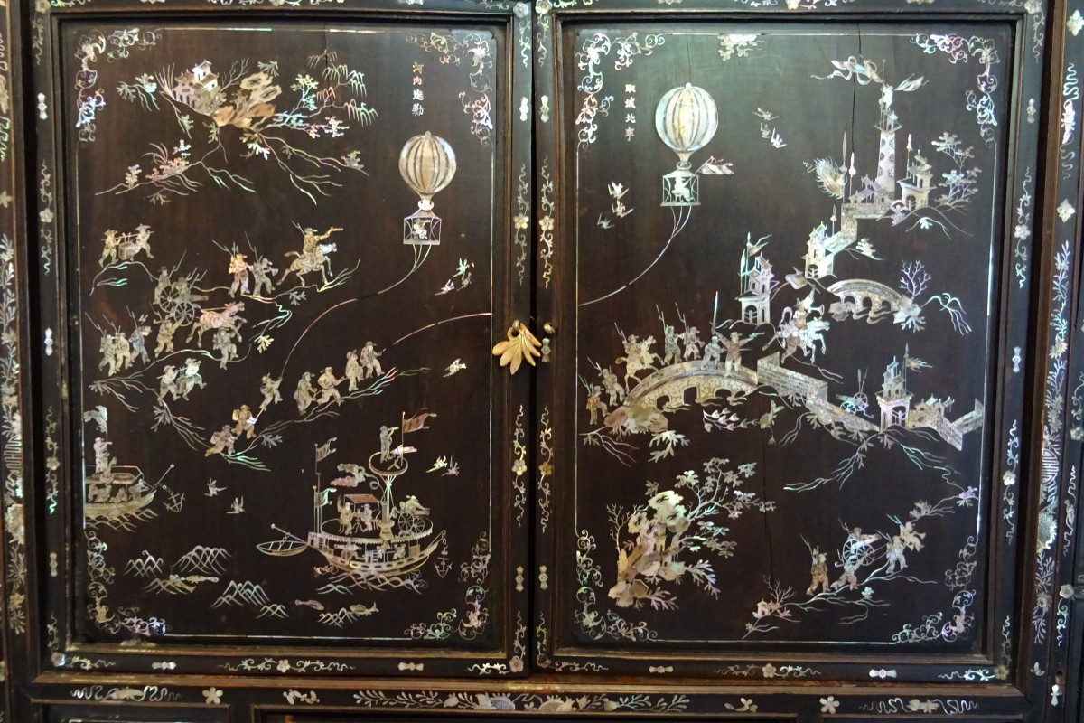 Cabinet vietnamien incrusté de nacre fin XIX ème-photo-2