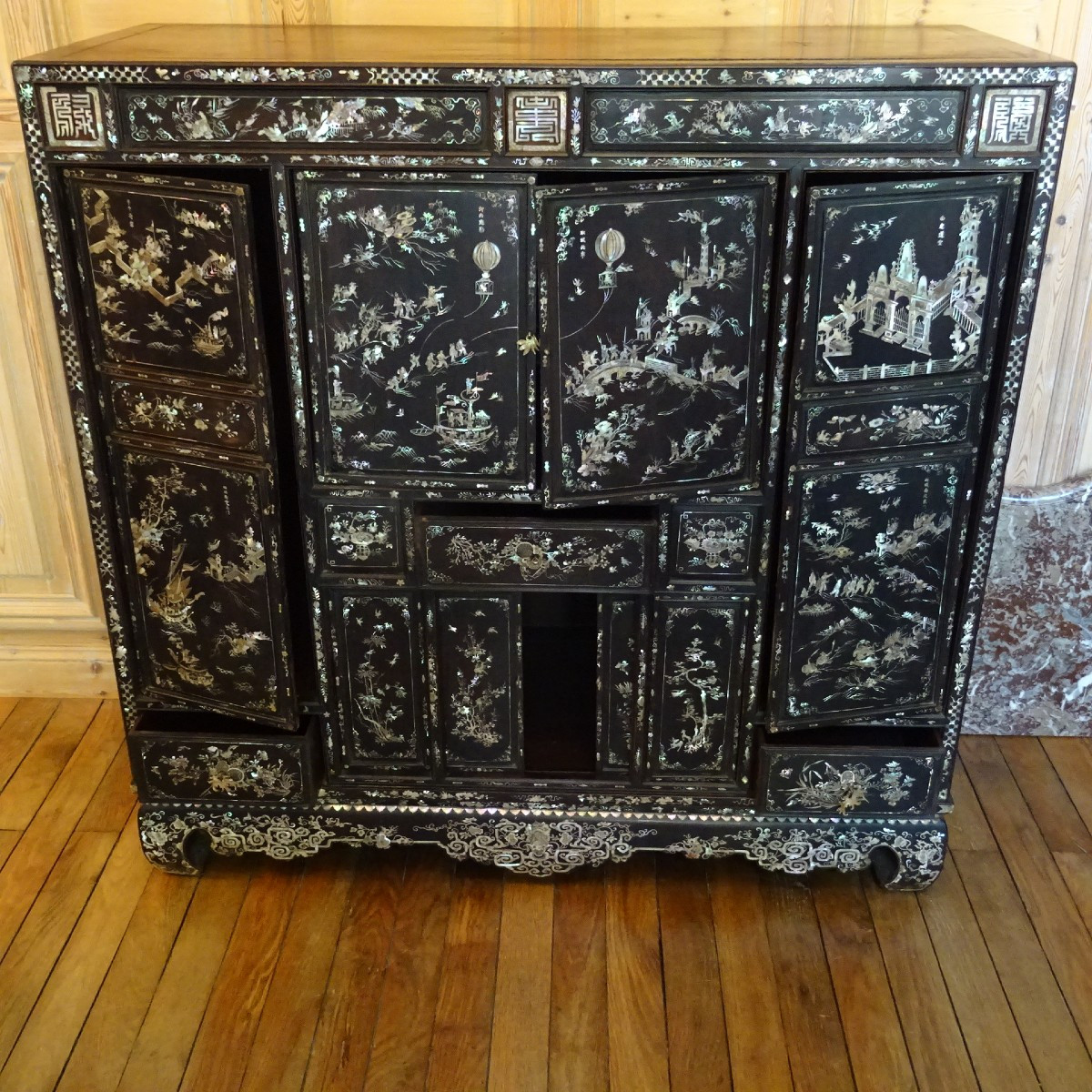 Cabinet vietnamien incrusté de nacre fin XIX ème-photo-4
