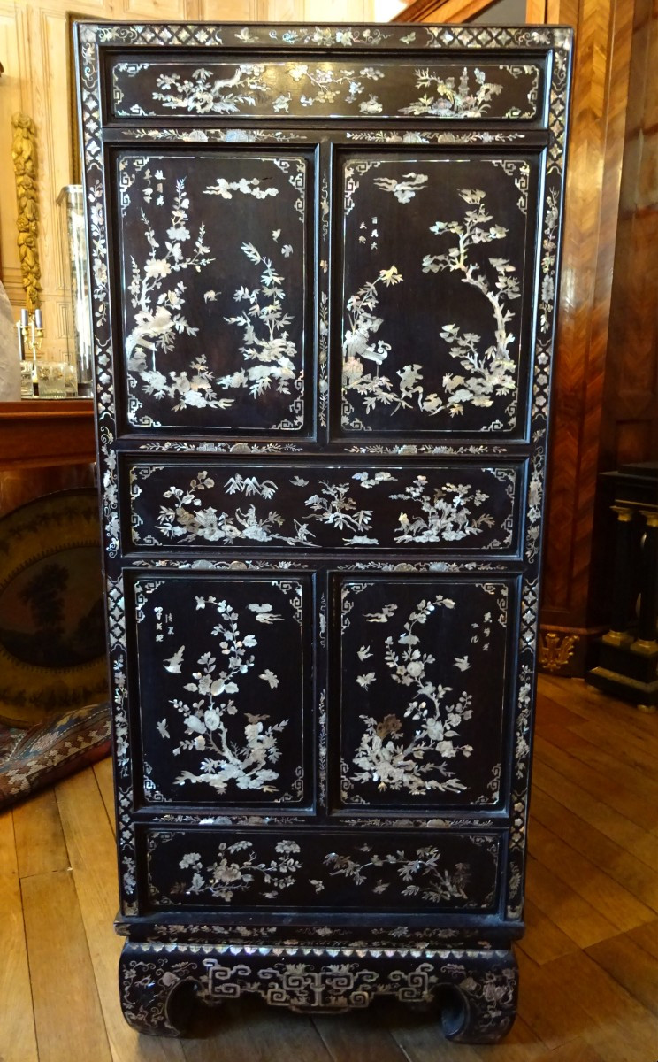 Cabinet vietnamien incrusté de nacre fin XIX ème-photo-6