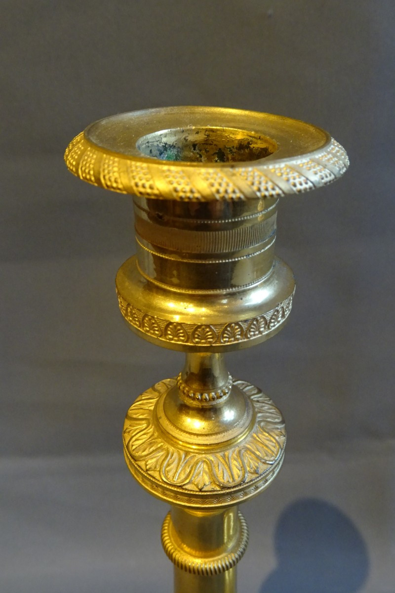 Paire de flambeaux en bronze doré d'époque Empire attr  à Claude Galle-photo-2