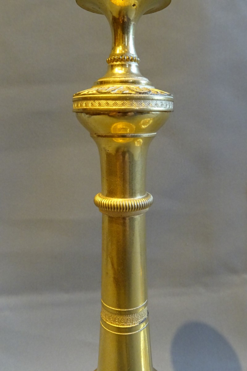 Paire de flambeaux en bronze doré d'époque Empire attr  à Claude Galle-photo-3