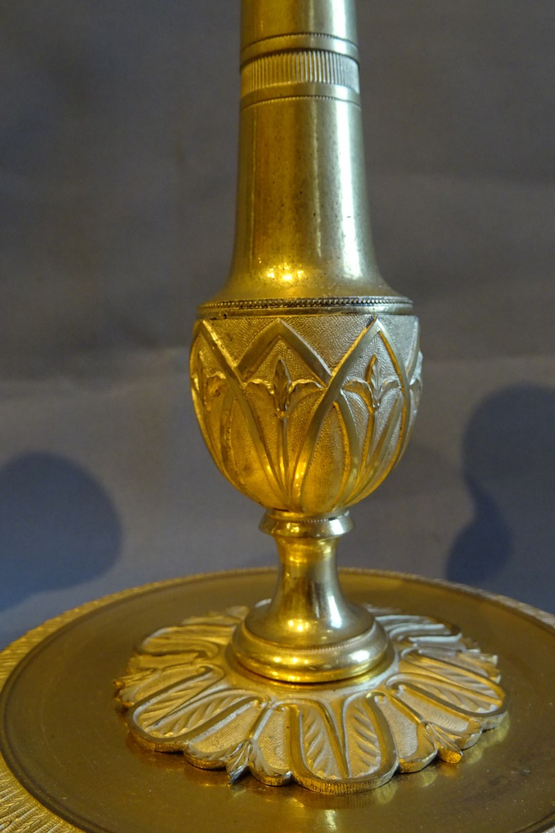 Paire de flambeaux en bronze doré d'époque Empire attr  à Claude Galle-photo-4