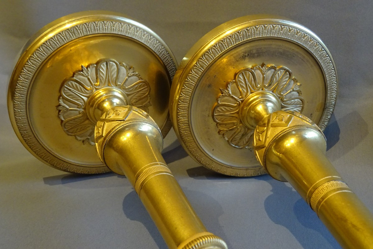 Paire de flambeaux en bronze doré d'époque Empire attr  à Claude Galle-photo-4