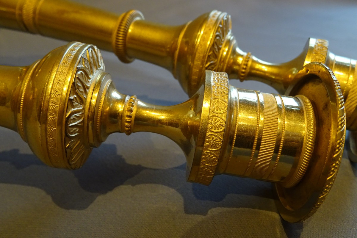 Paire de flambeaux en bronze doré d'époque Empire attr  à Claude Galle-photo-5