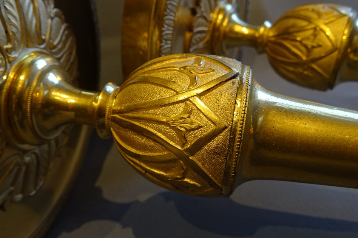 Paire de flambeaux en bronze doré d'époque Empire attr  à Claude Galle-photo-6