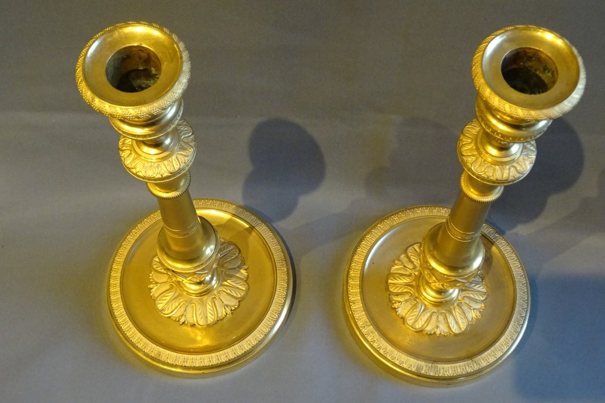 Paire de flambeaux en bronze doré d'époque Empire attr  à Claude Galle-photo-7