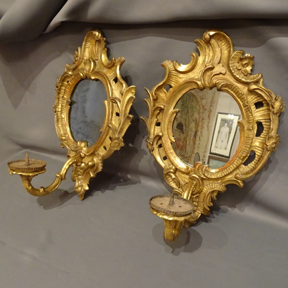 Pair Of 18th-century Giltwood Mirror Sconces-photo-2