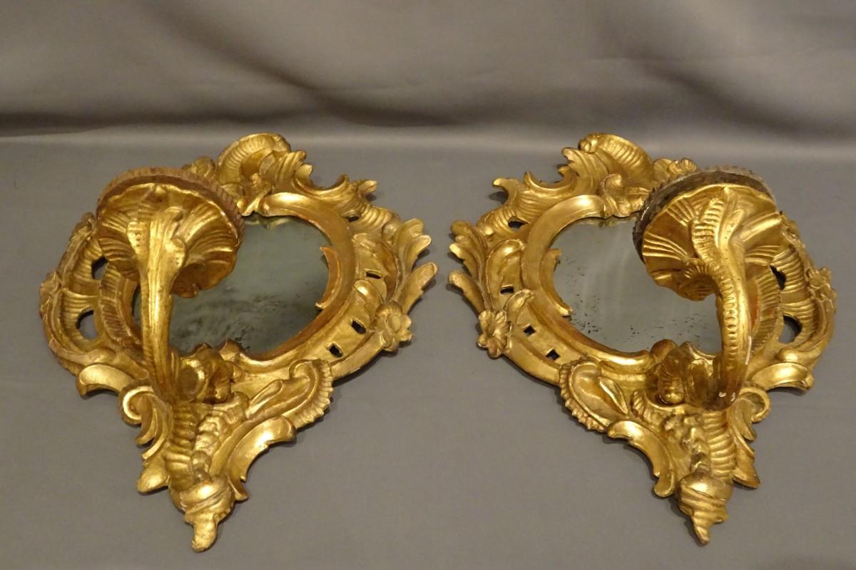 Pair Of 18th-century Giltwood Mirror Sconces-photo-3