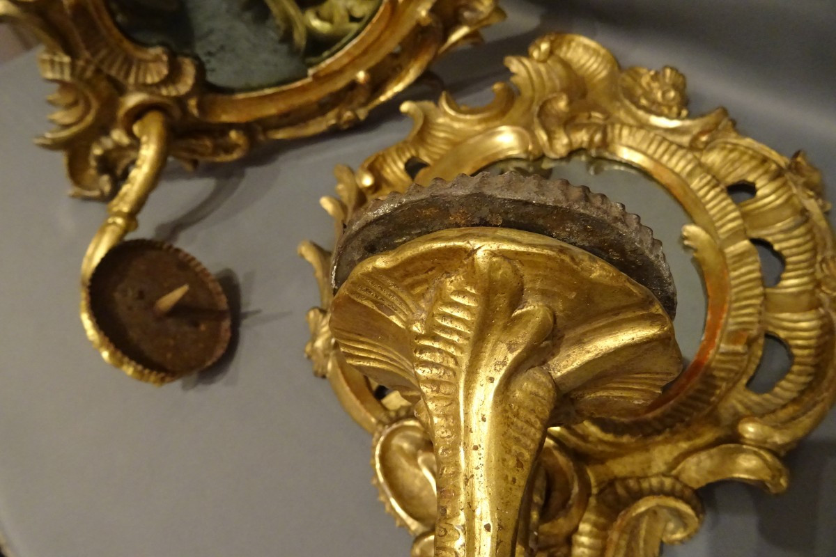 Pair Of 18th-century Giltwood Mirror Sconces-photo-1