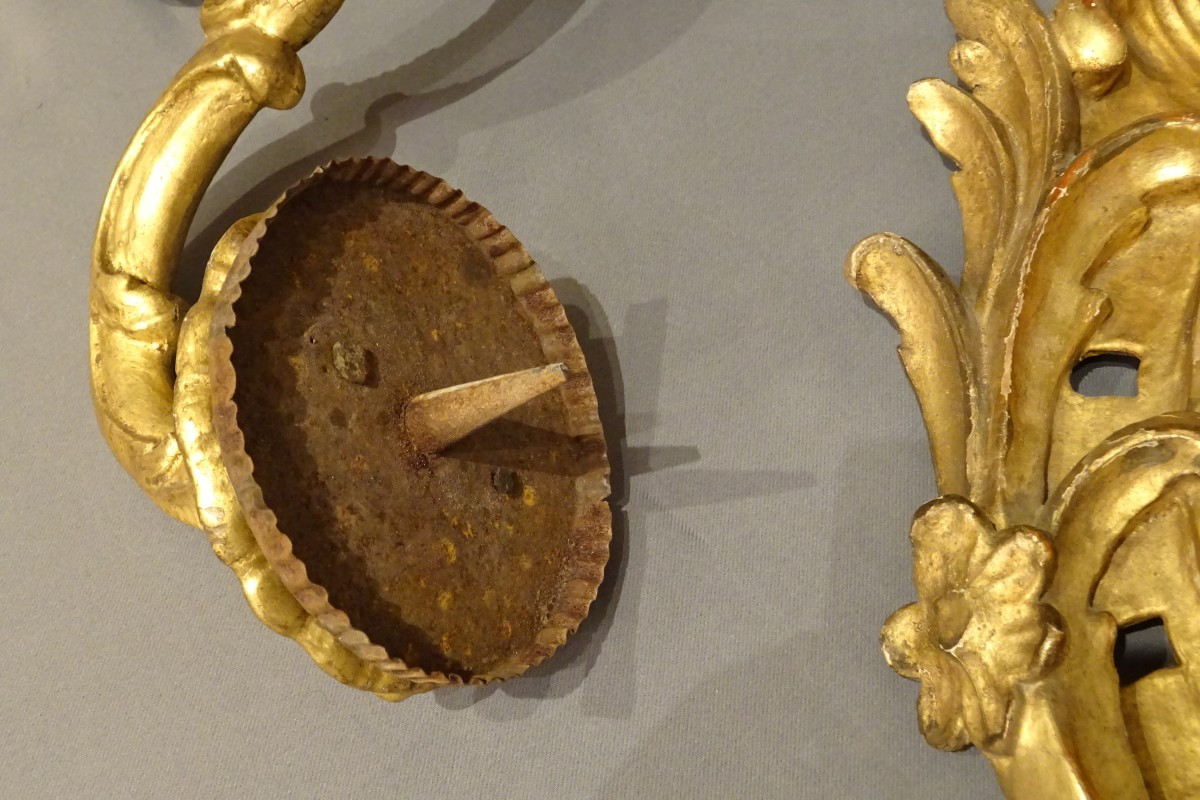 Pair Of 18th-century Giltwood Mirror Sconces-photo-2