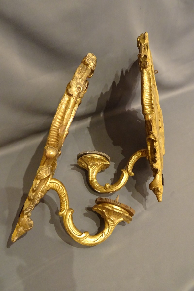 Pair Of 18th-century Giltwood Mirror Sconces-photo-7