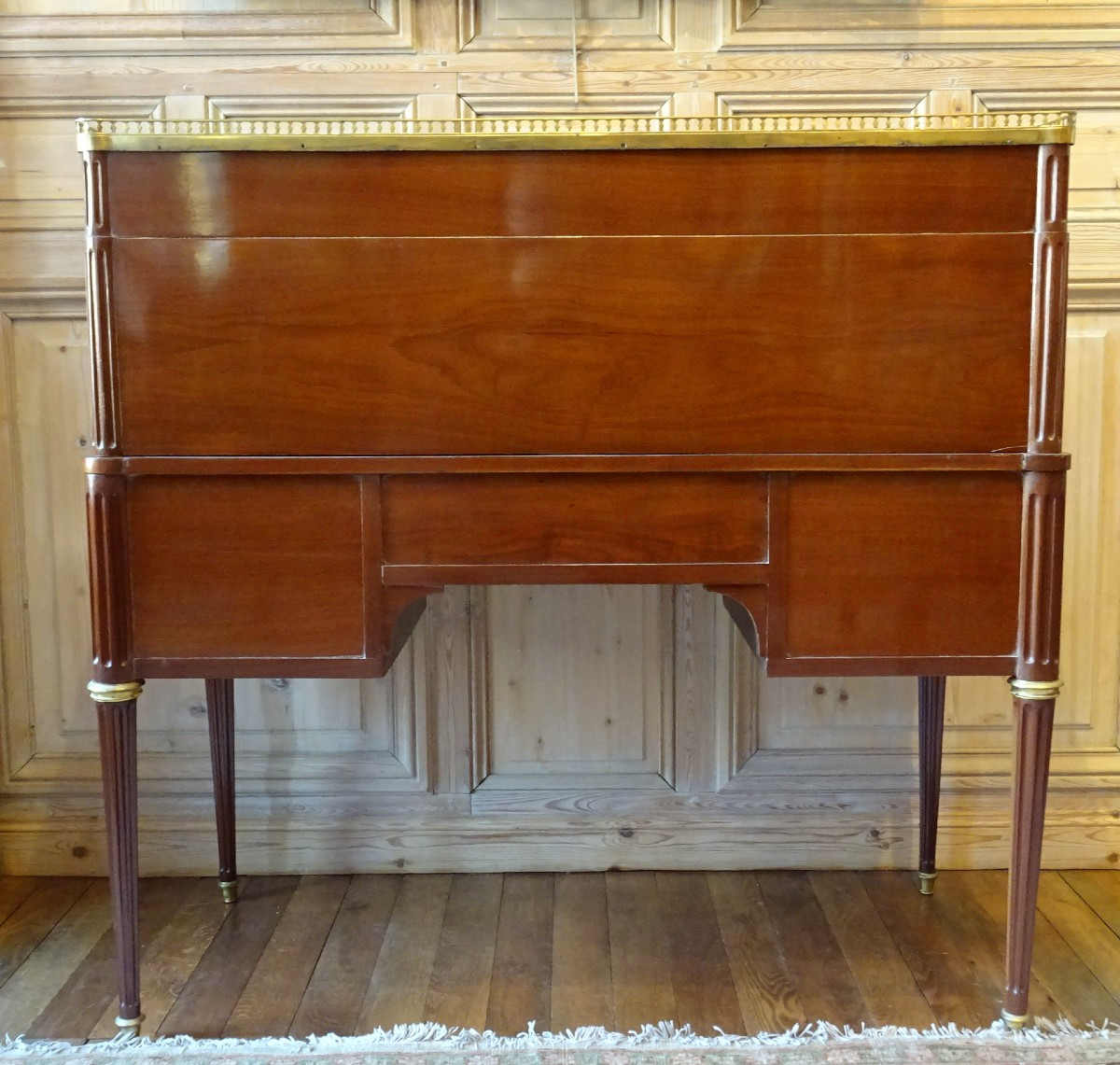 L XVI Period Speckled Mahogany Cylinder Desk Stamped Molitor-photo-3