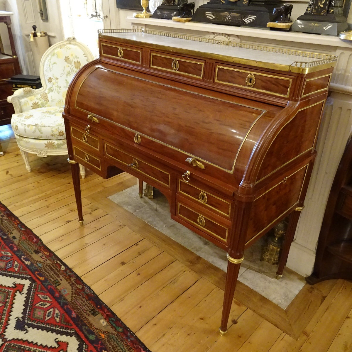 L XVI Period Speckled Mahogany Cylinder Desk Stamped Molitor