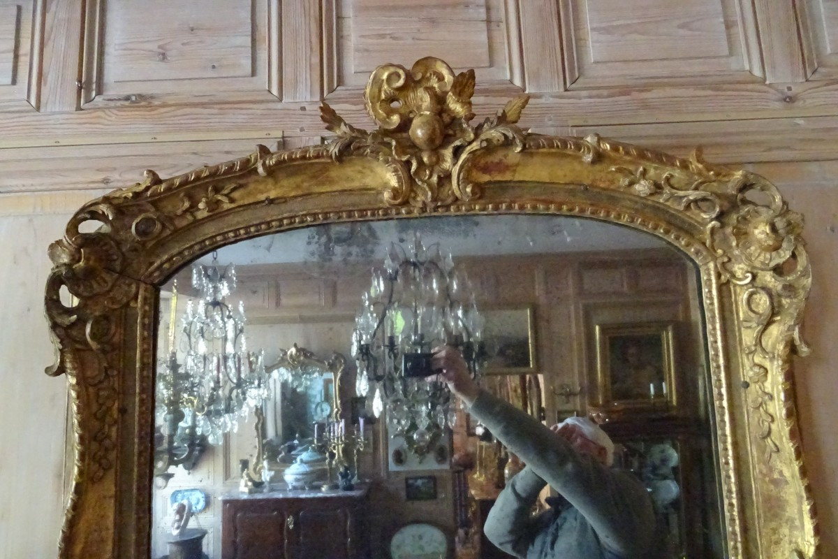 Large Gilded Carved Wood Entre-deux Mirror, Regency Period-photo-2