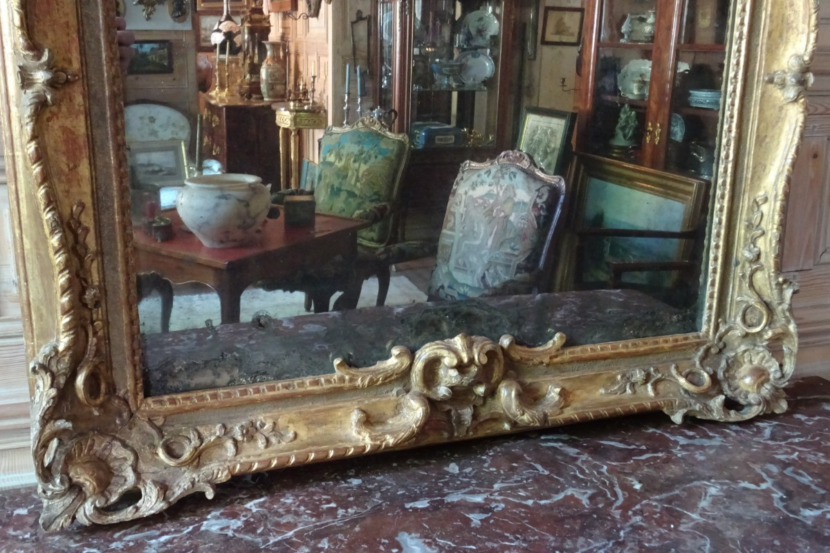 Large Gilded Carved Wood Entre-deux Mirror, Regency Period-photo-4