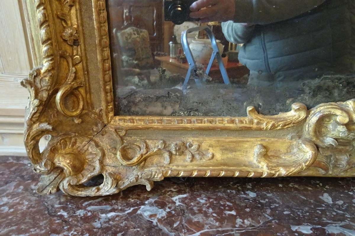 Large Gilded Carved Wood Entre-deux Mirror, Regency Period-photo-4