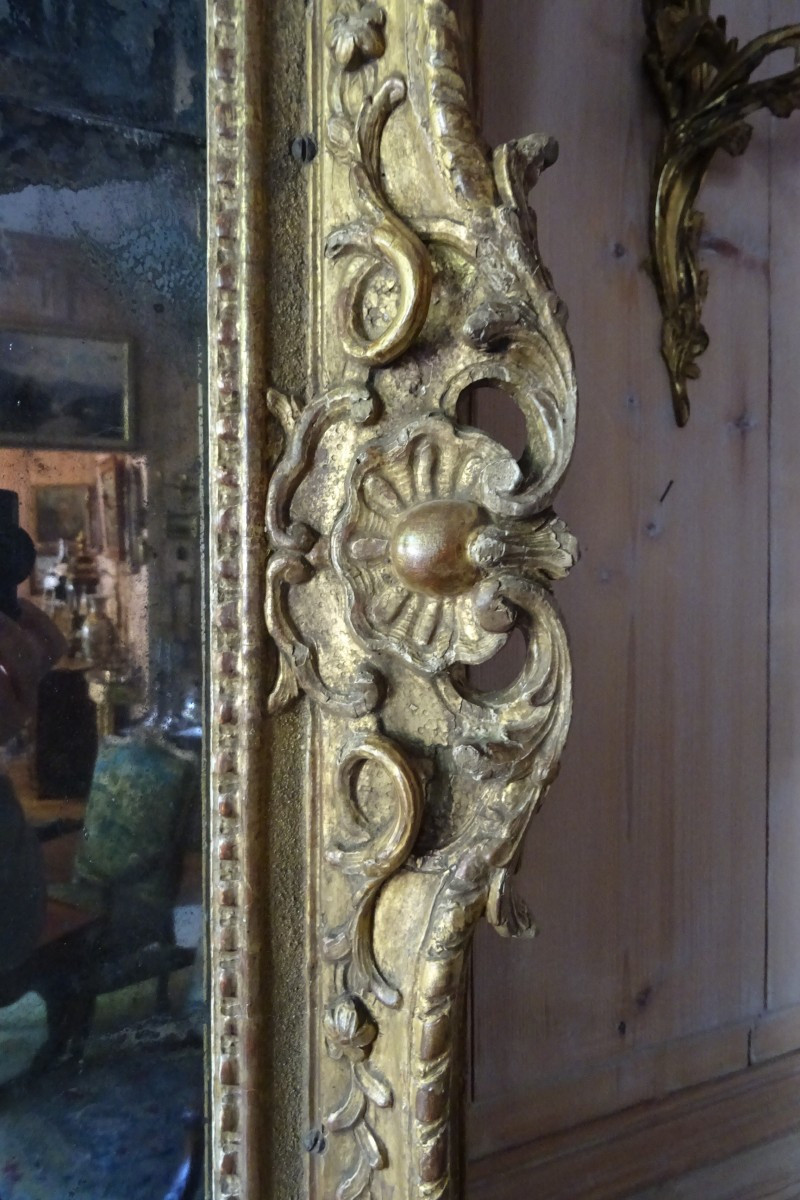 Large Gilded Carved Wood Entre-deux Mirror, Regency Period-photo-5