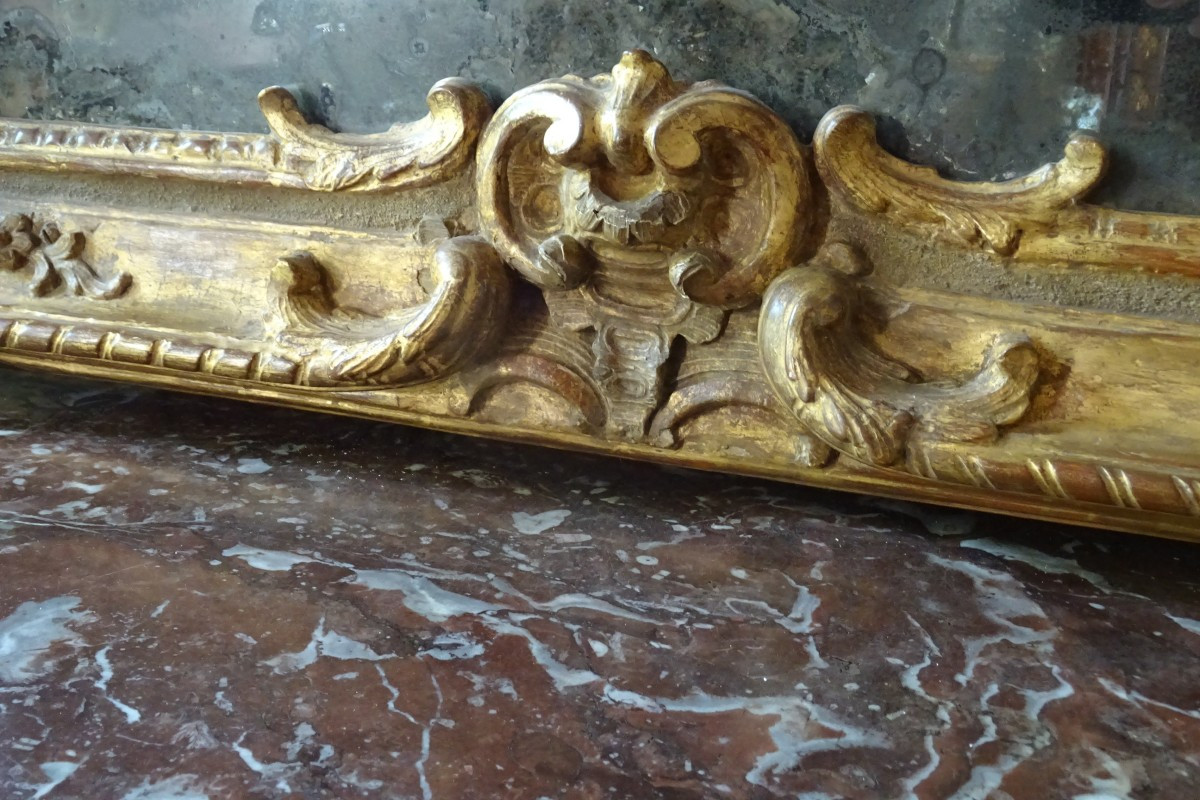 Large Gilded Carved Wood Entre-deux Mirror, Regency Period-photo-7